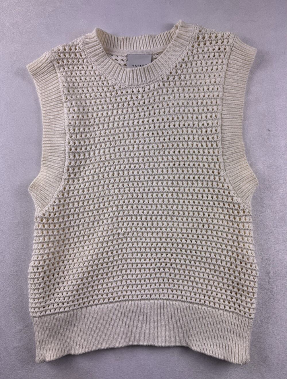 Open Knit Vest Varley Randal Women’s XS Cotton Blend Ribbed Crew Neck EUC